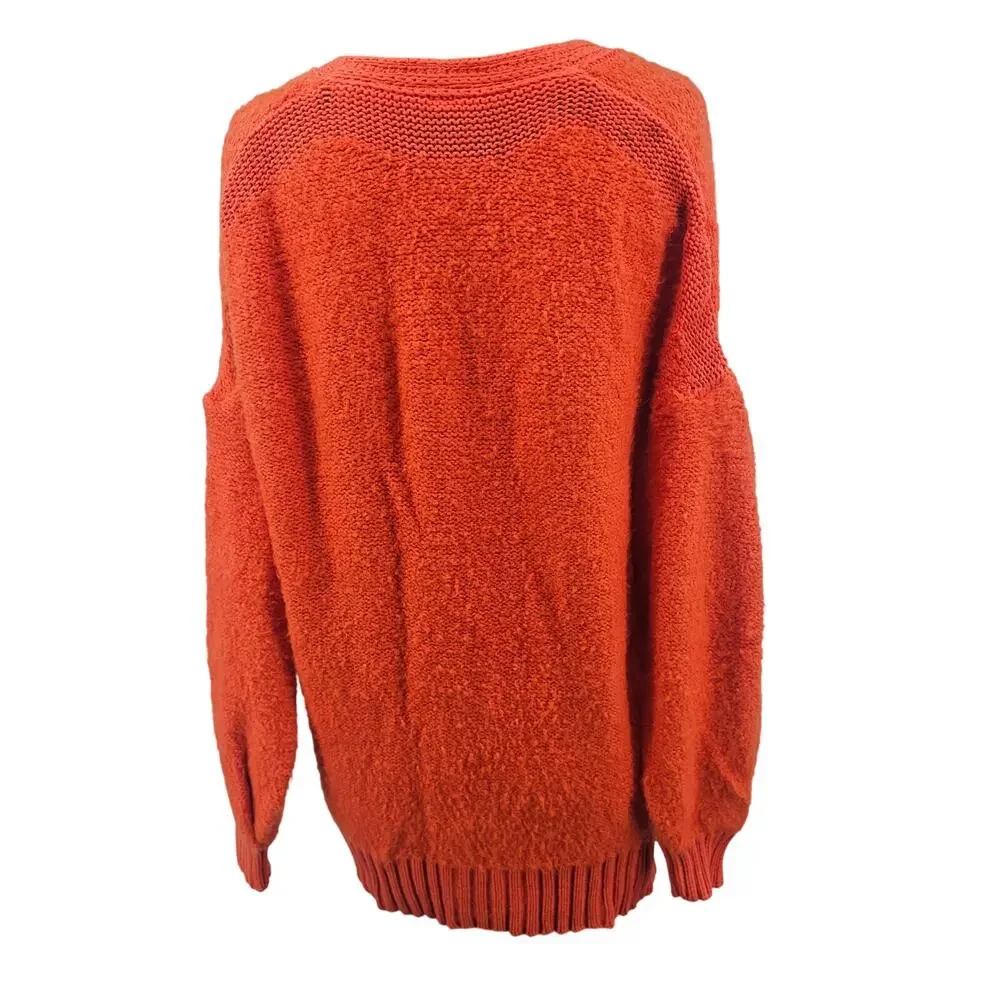 Free People Snow Drop Oversized Cardigan V Neck Sweater Orange XS Boho 3968 - Picture 5 of 13
